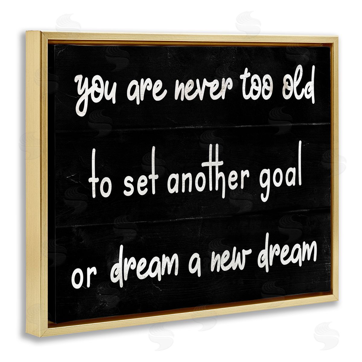 Stupell Studio Never To Old to Set Goals Phrase Minimal Black White Gold Floater Frame Canvas Art