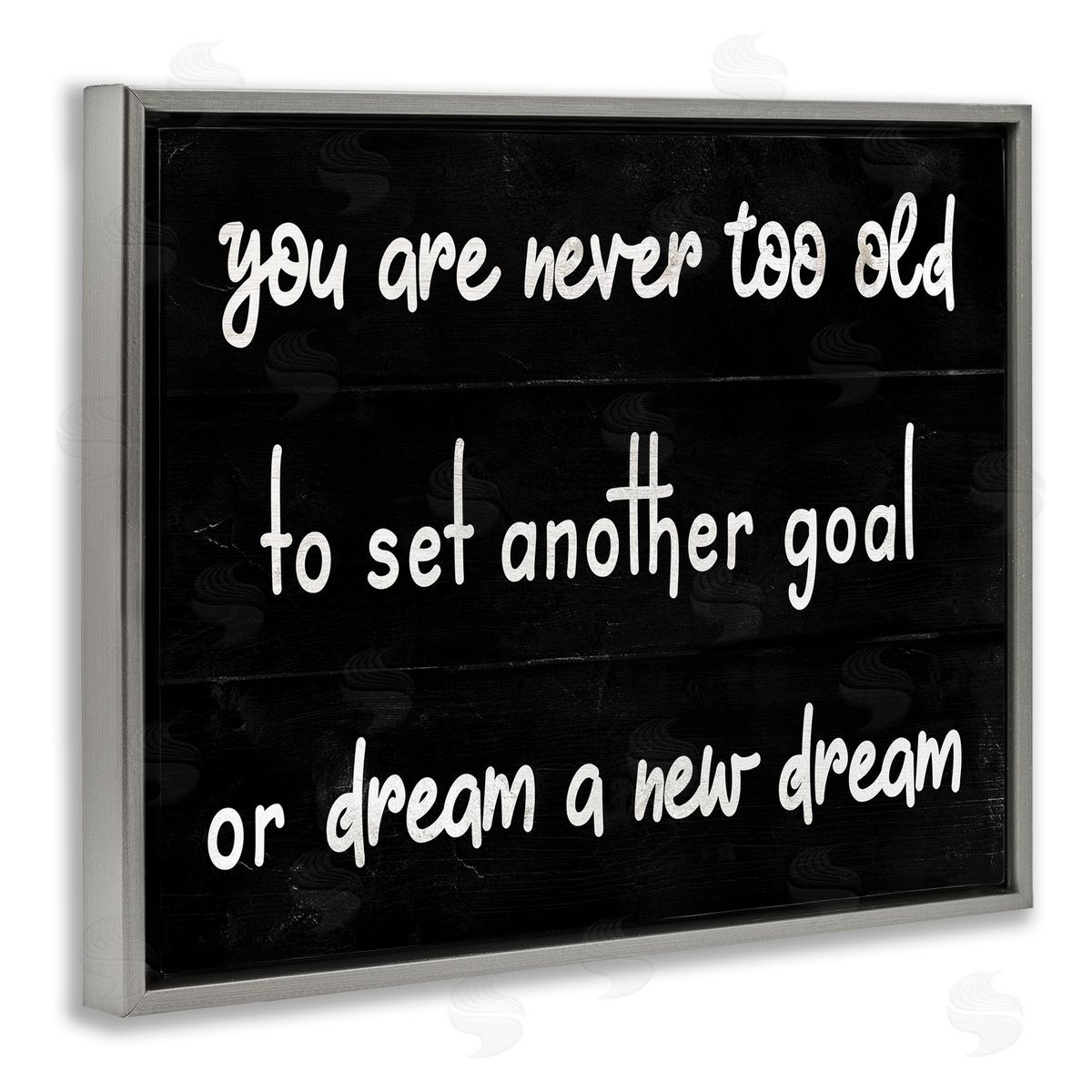 Stupell Studio Never To Old to Set Goals Phrase Minimal Black White Gray Floater Frame Canvas Art
