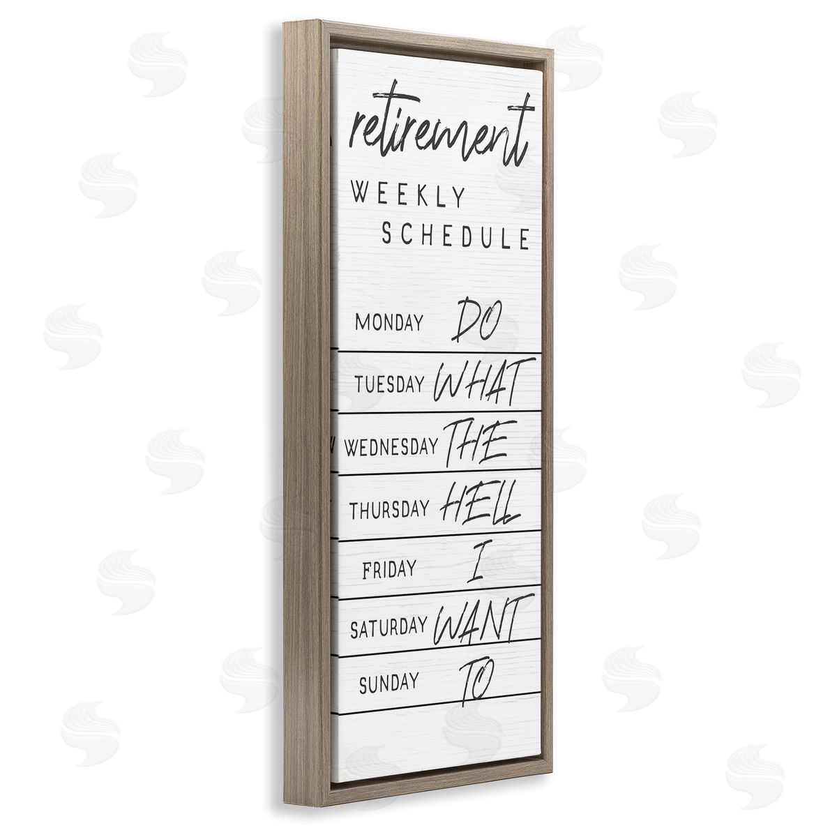 Stupell Studio Daily Retirement Schedule Funny Weekday Humor Brown Floater Frame Canvas Art