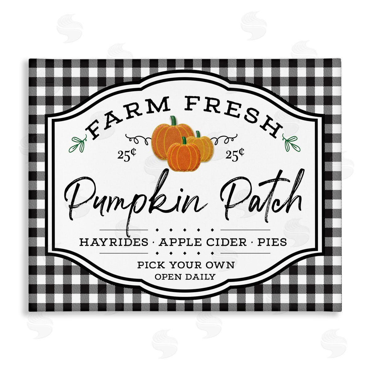 AE Design Farm Fresh Pumpkin Patch Sign Black Checkered Plaid Canvas Wall Art