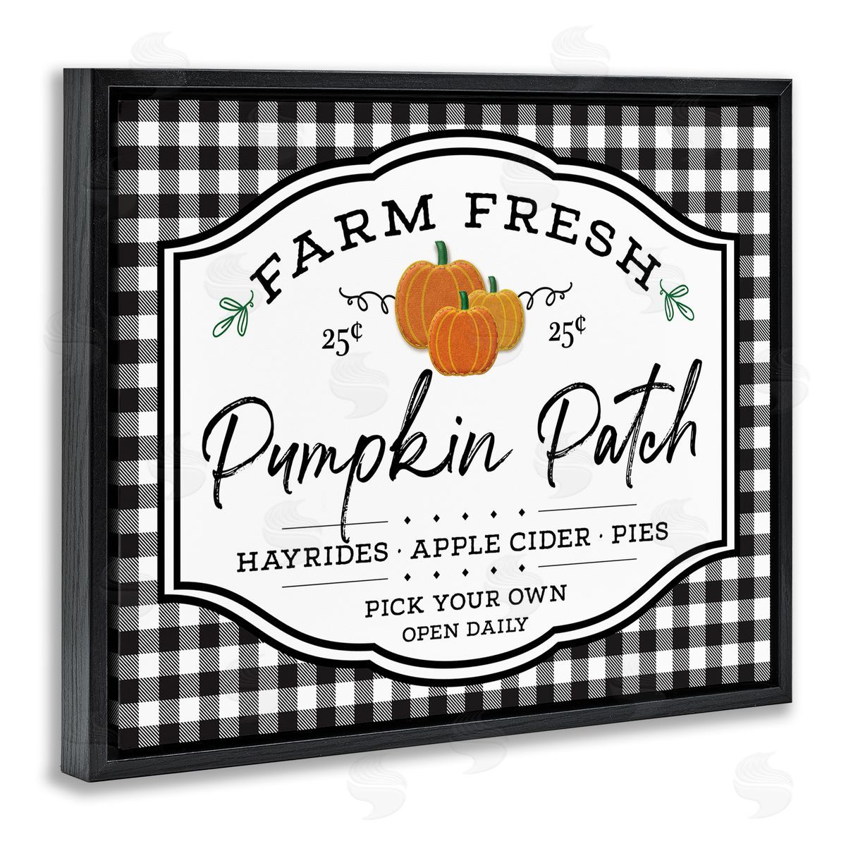 AE Design Farm Fresh Pumpkin Patch Sign Black Checkered Plaid Black Floater Frame Canvas Art