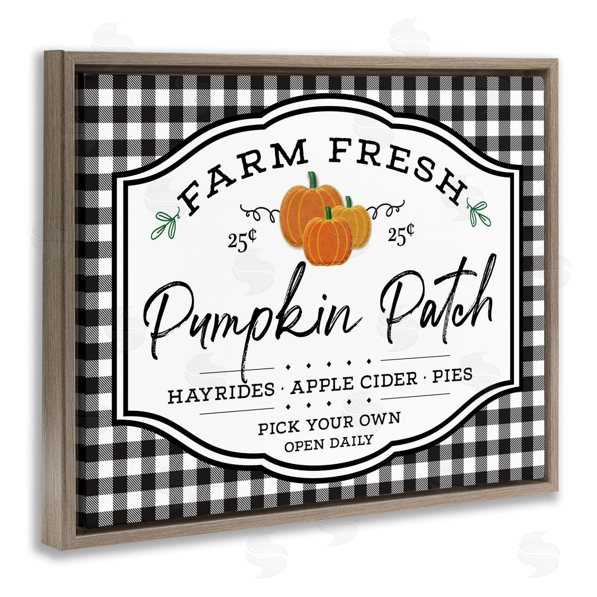 AE Design Farm Fresh Pumpkin Patch Sign Black Checkered Plaid Brown Floater Frame Canvas Art