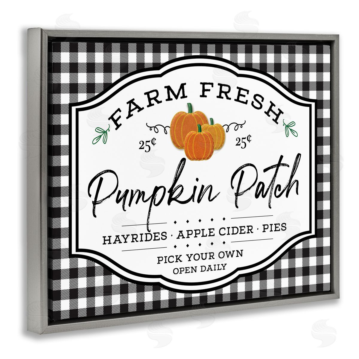 AE Design Farm Fresh Pumpkin Patch Sign Black Checkered Plaid Gray Floater Frame Canvas Art