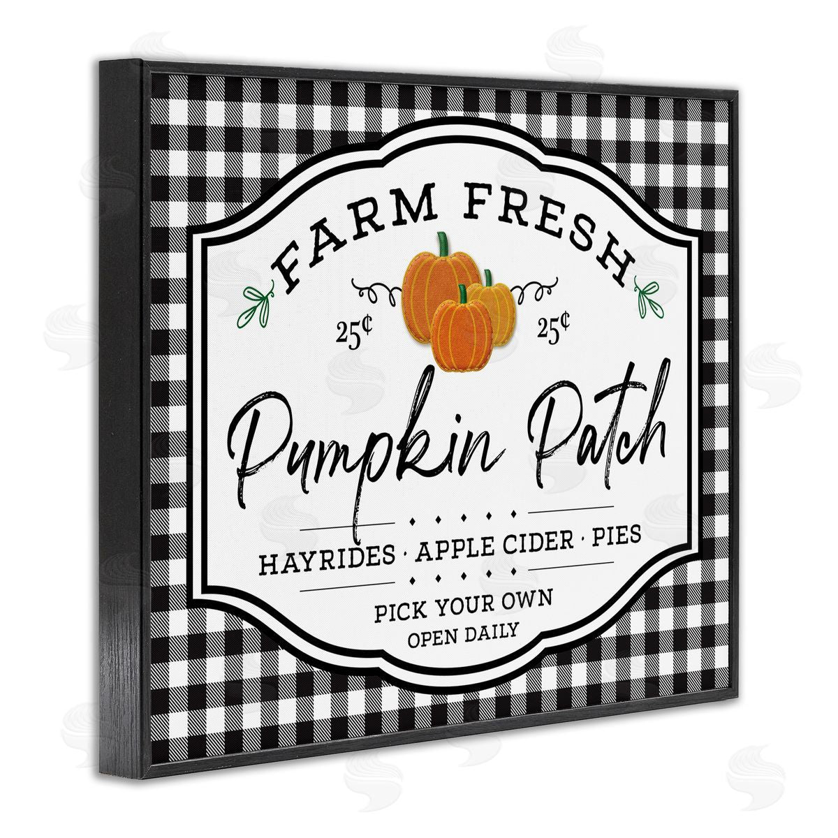 AE Design Farm Fresh Pumpkin Patch Sign Black Checkered Plaid Black Framed Giclee Wall Art