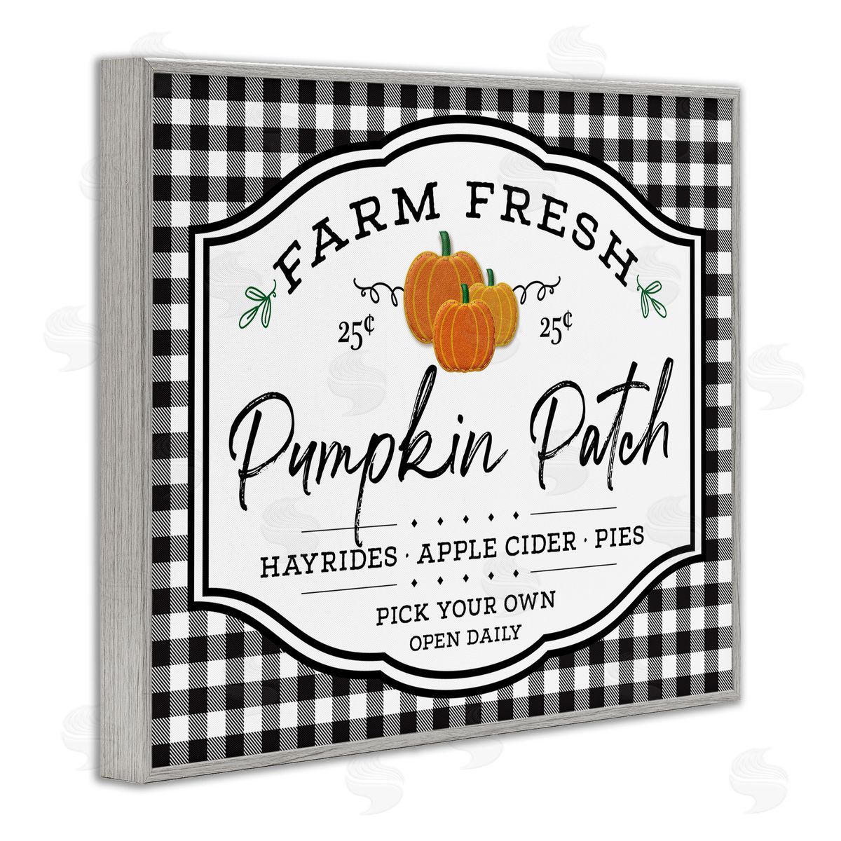 AE Design Farm Fresh Pumpkin Patch Sign Black Checkered Plaid Gray Framed Giclee Wall Art
