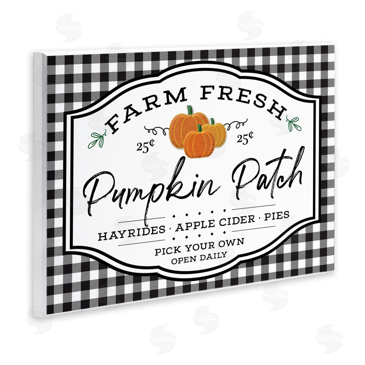 AE Design Farm Fresh Pumpkin Patch Sign Black Checkered Plaid Wall Plaque Art