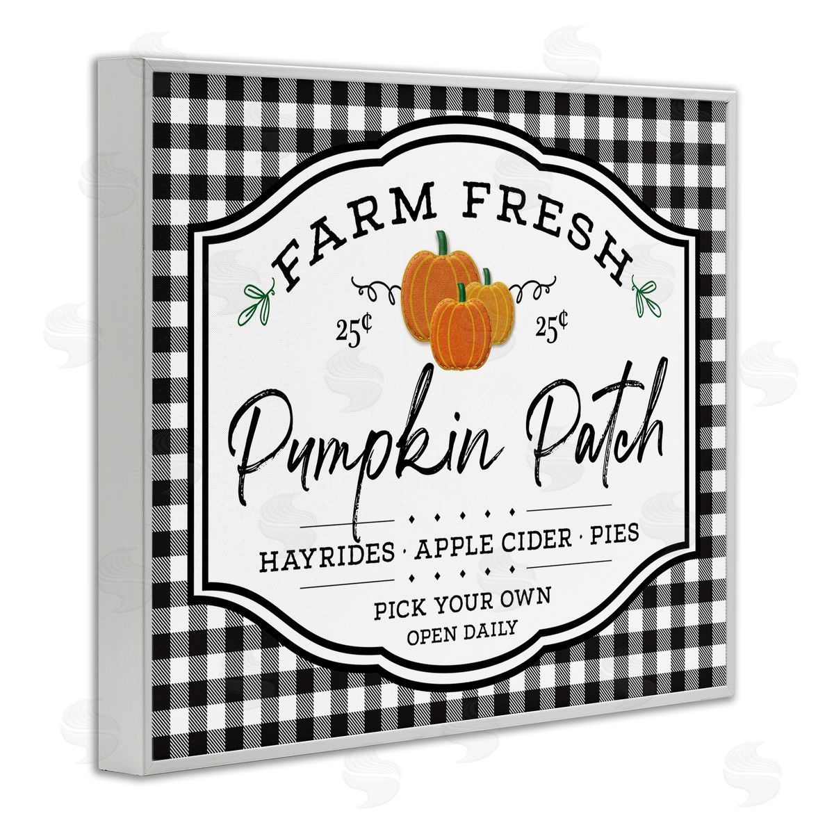 AE Design Farm Fresh Pumpkin Patch Sign Black Checkered Plaid White Framed Giclee Wall Art