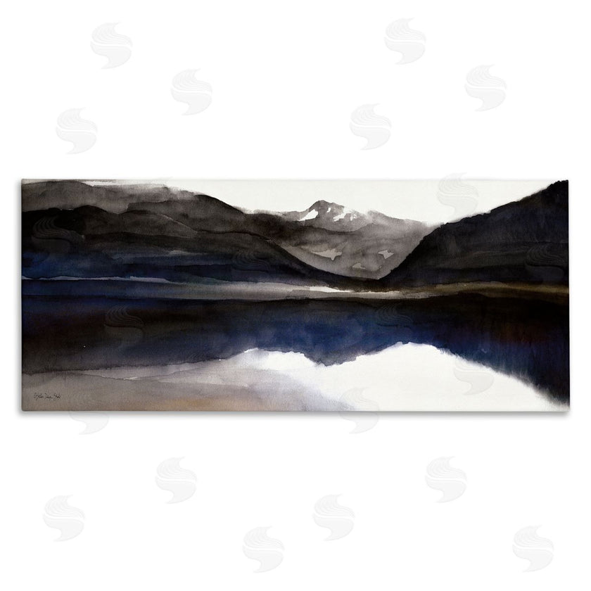 Stellar Design Studio | Lakeside Mountain Range Reflection Watercolor Black Blue