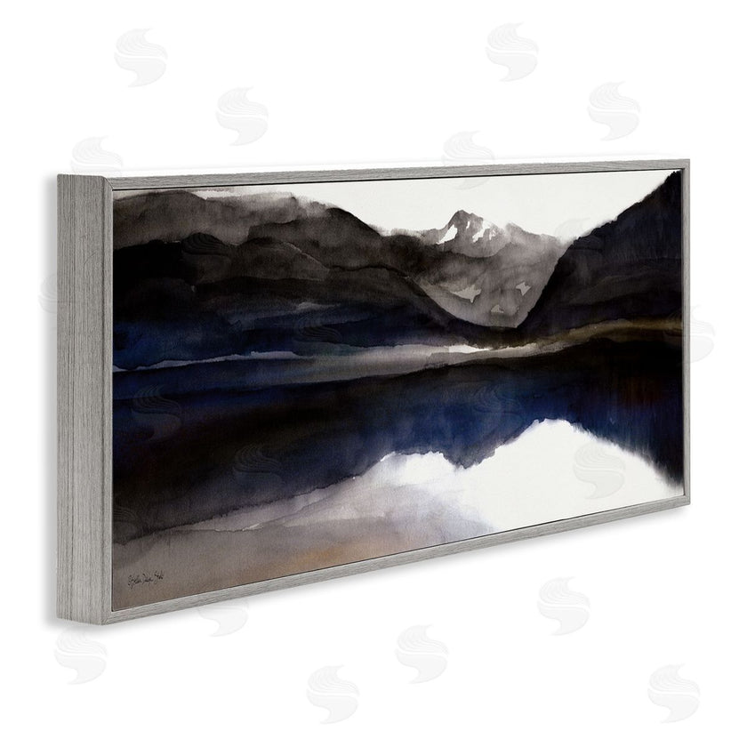 Stellar Design Studio | Lakeside Mountain Range Reflection Watercolor Black Blue