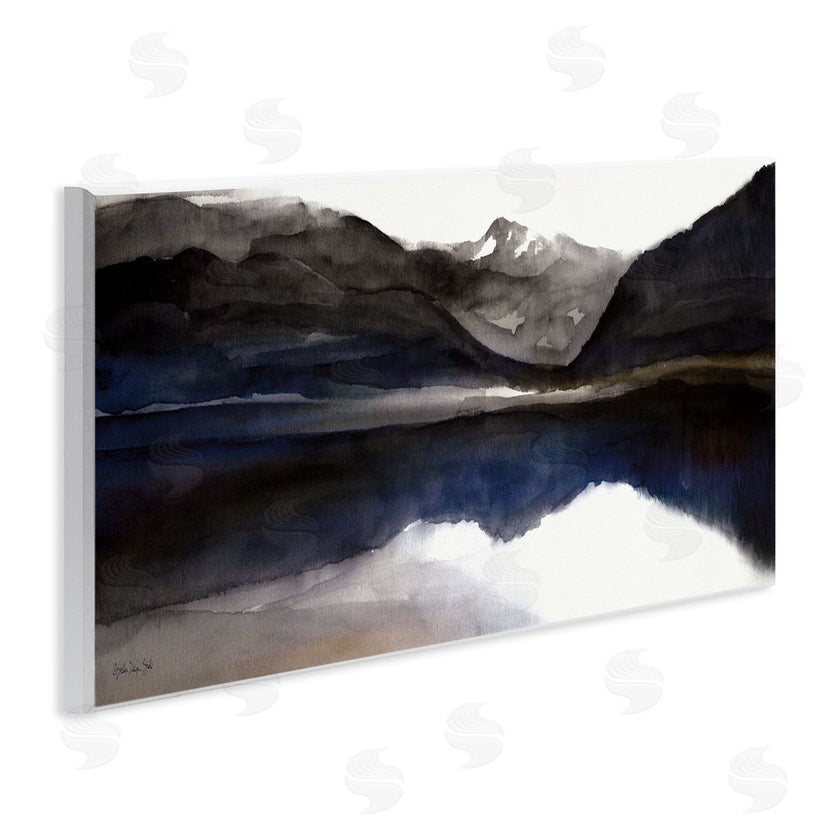 Stellar Design Studio | Lakeside Mountain Range Reflection Watercolor Black Blue