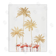 Ziwei Li | Pink Flamingos Tropical Gold Outline Palm Trees
