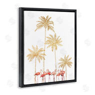 Ziwei Li | Pink Flamingos Tropical Gold Outline Palm Trees