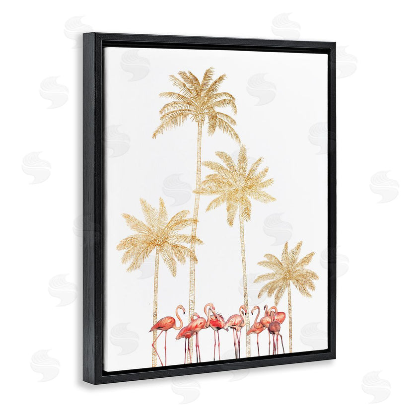 Ziwei Li | Pink Flamingos Tropical Gold Outline Palm Trees