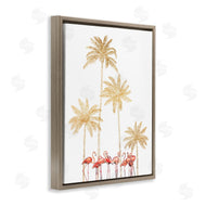 Ziwei Li | Pink Flamingos Tropical Gold Outline Palm Trees
