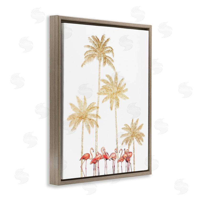 Ziwei Li | Pink Flamingos Tropical Gold Outline Palm Trees