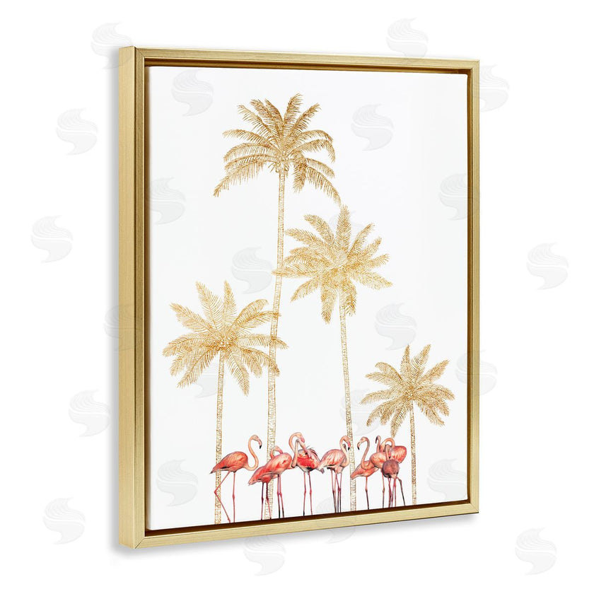 Ziwei Li | Pink Flamingos Tropical Gold Outline Palm Trees