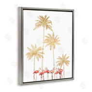Ziwei Li | Pink Flamingos Tropical Gold Outline Palm Trees