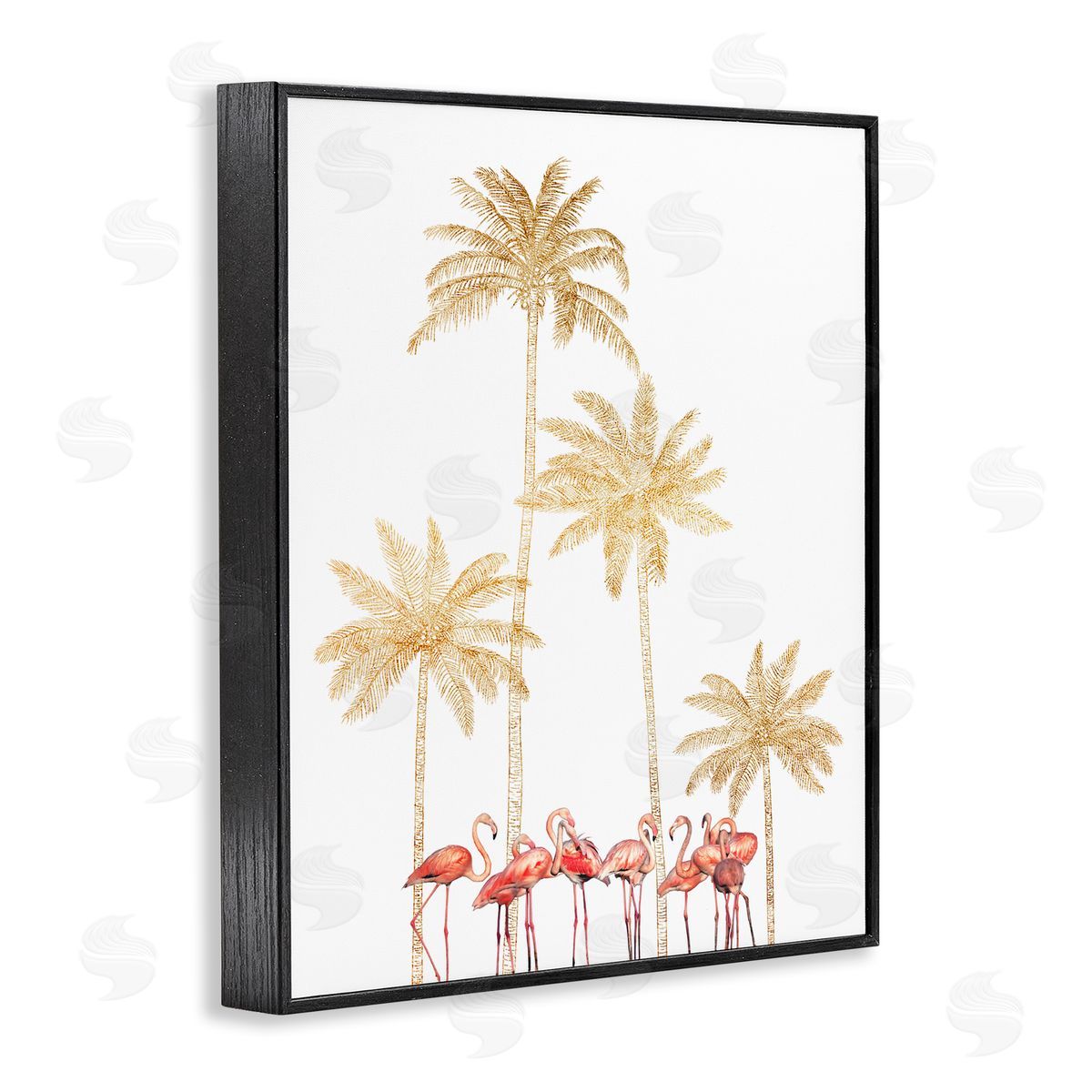 Ziwei Li Pink Flamingos Tropical Gold Outline Palm Trees Black Framed Giclee Wall Art