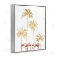 Ziwei Li | Pink Flamingos Tropical Gold Outline Palm Trees