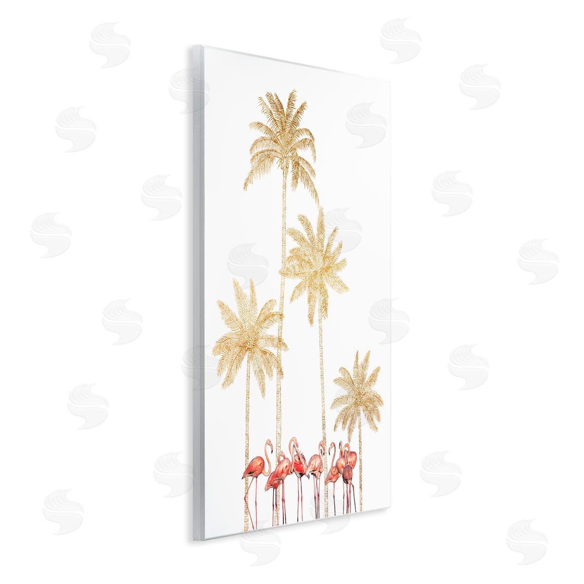 Ziwei Li Pink Flamingos Tropical Gold Outline Palm Trees Wall Plaque Art