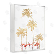Ziwei Li | Pink Flamingos Tropical Gold Outline Palm Trees