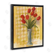 Carol Rowan | Red Tulip Vase over Yellow Checker Plaid