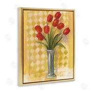 Carol Rowan | Red Tulip Vase over Yellow Checker Plaid