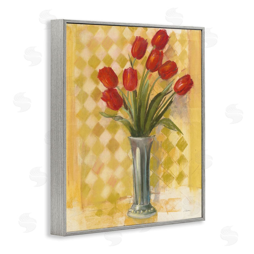 Carol Rowan | Red Tulip Vase over Yellow Checker Plaid
