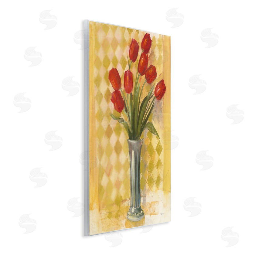 Carol Rowan | Red Tulip Vase over Yellow Checker Plaid