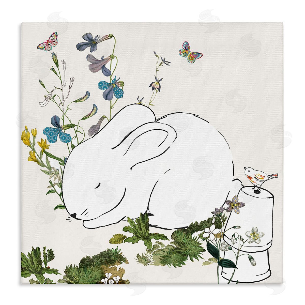 Sangita Bachelet Sleeping Bunny Rabbit Soft Butterfly Garden Canvas Wall Art