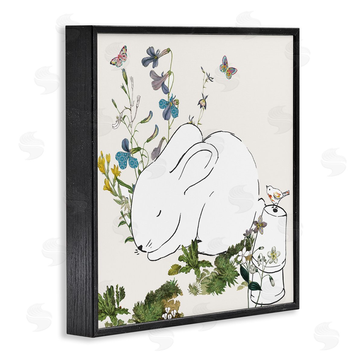 Sangita Bachelet Sleeping Bunny Rabbit Soft Butterfly Garden Black Framed Giclee Wall Art