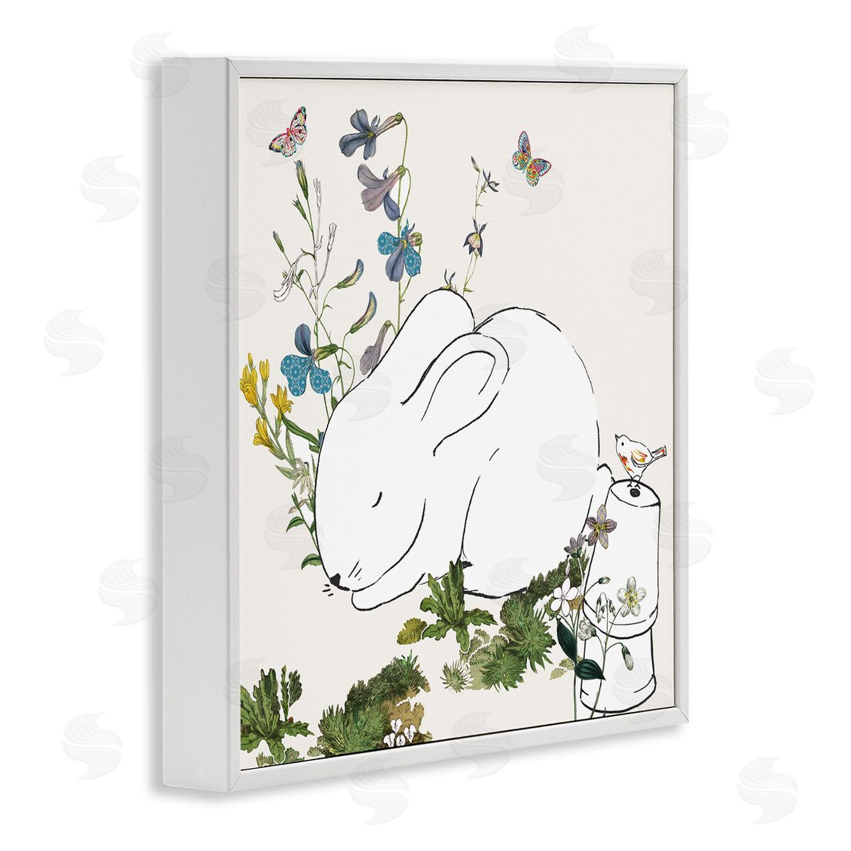 Sangita Bachelet Sleeping Bunny Rabbit Soft Butterfly Garden White Framed Giclee Wall Art