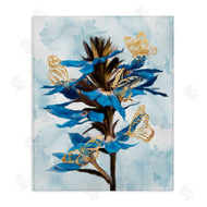 Ziwei Li | Blue Tropical Floral Blooming Gold Butterfly Outlines