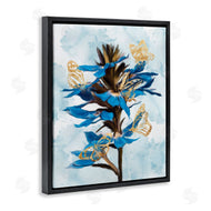 Ziwei Li | Blue Tropical Floral Blooming Gold Butterfly Outlines
