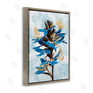 Ziwei Li | Blue Tropical Floral Blooming Gold Butterfly Outlines