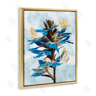 Ziwei Li | Blue Tropical Floral Blooming Gold Butterfly Outlines