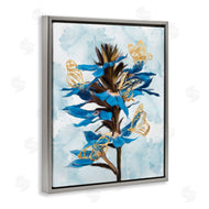 Ziwei Li | Blue Tropical Floral Blooming Gold Butterfly Outlines