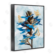 Ziwei Li | Blue Tropical Floral Blooming Gold Butterfly Outlines