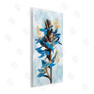 Ziwei Li | Blue Tropical Floral Blooming Gold Butterfly Outlines