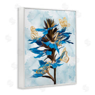 Ziwei Li | Blue Tropical Floral Blooming Gold Butterfly Outlines
