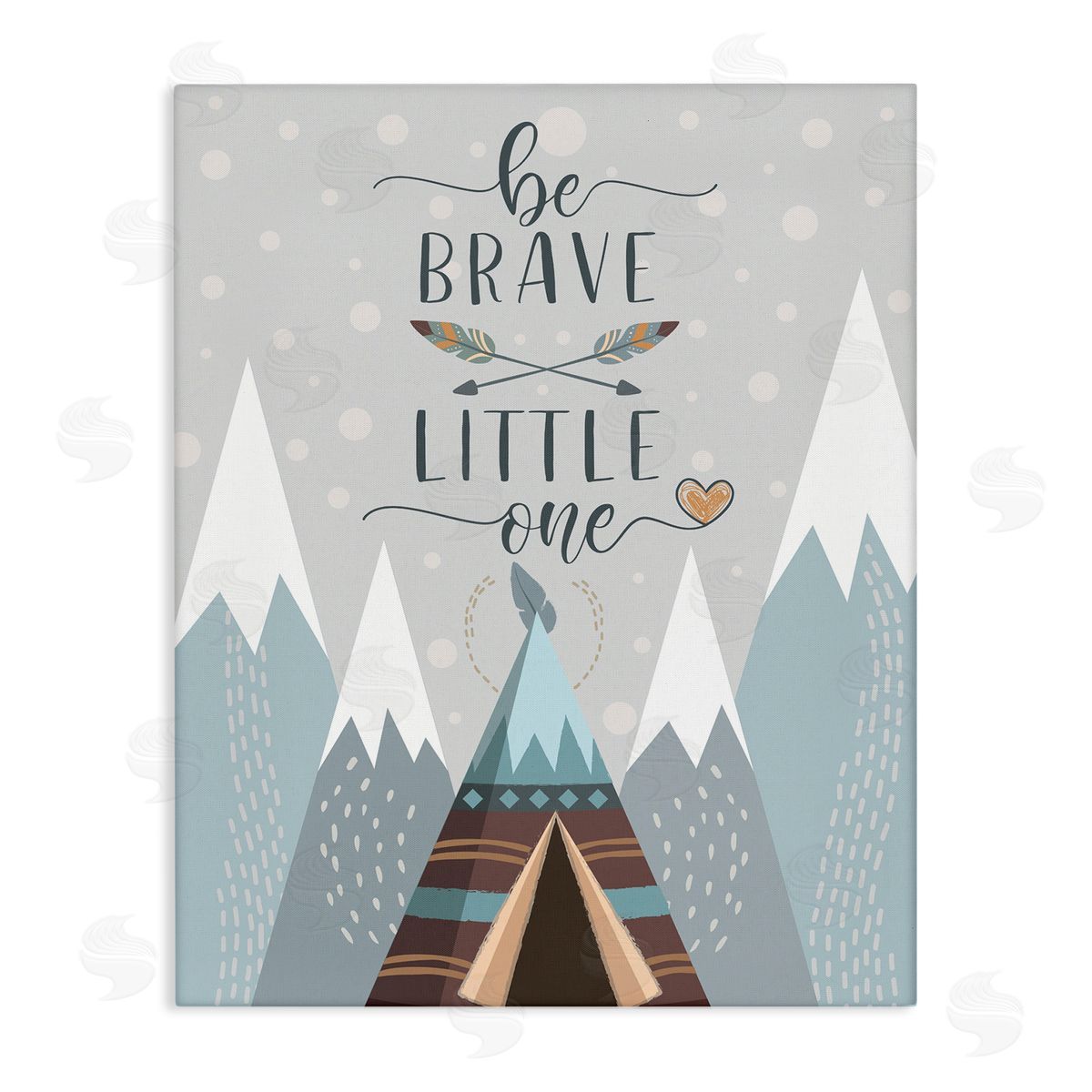 AE Design Brave Little One Phrase Snow Mountain Range Teepee Canvas Wall Art