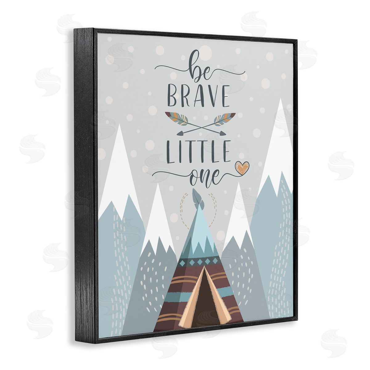 AE Design Brave Little One Phrase Snow Mountain Range Teepee Black Framed Giclee Wall Art