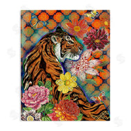 Sangita Bachelet | Jungle Tiger Cat Over Orange Arabesque Floral Pattern