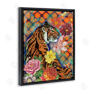 Sangita Bachelet | Jungle Tiger Cat Over Orange Arabesque Floral Pattern