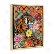 Sangita Bachelet | Jungle Tiger Cat Over Orange Arabesque Floral Pattern