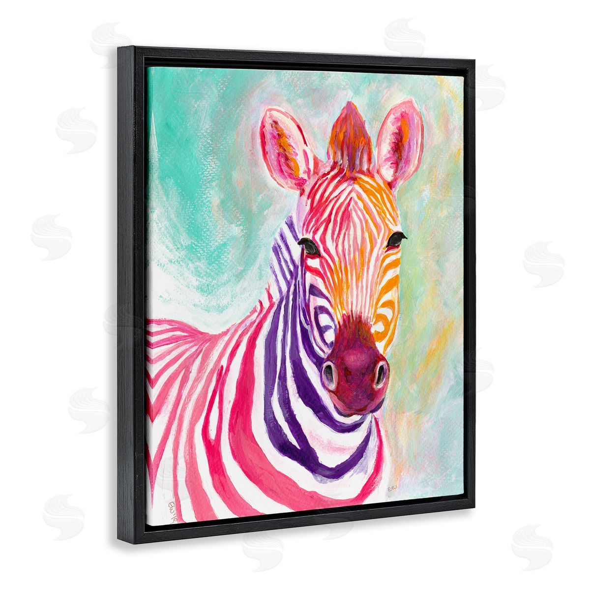 Elvira Errico Warm Tone Zebra Stripes Safari Animal Portrait Black Floater Frame Canvas Art
