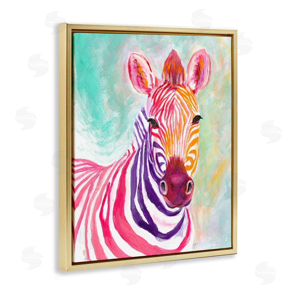 Elvira Errico Warm Tone Zebra Stripes Safari Animal Portrait Gold Floater Frame Canvas Art