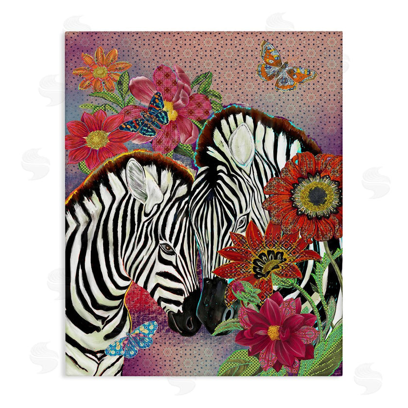 Sangita Bachelet | Loving Zebra Pair over Pink Arabesque Pattern