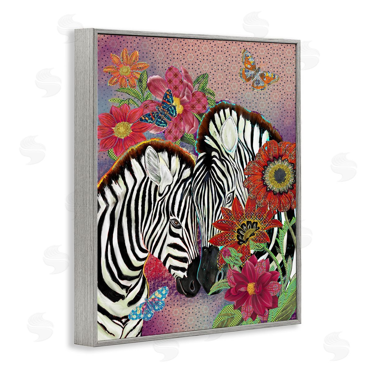 Sangita Bachelet Loving Zebra Pair over Pink Arabesque Pattern Gray Framed Giclee Wall Art