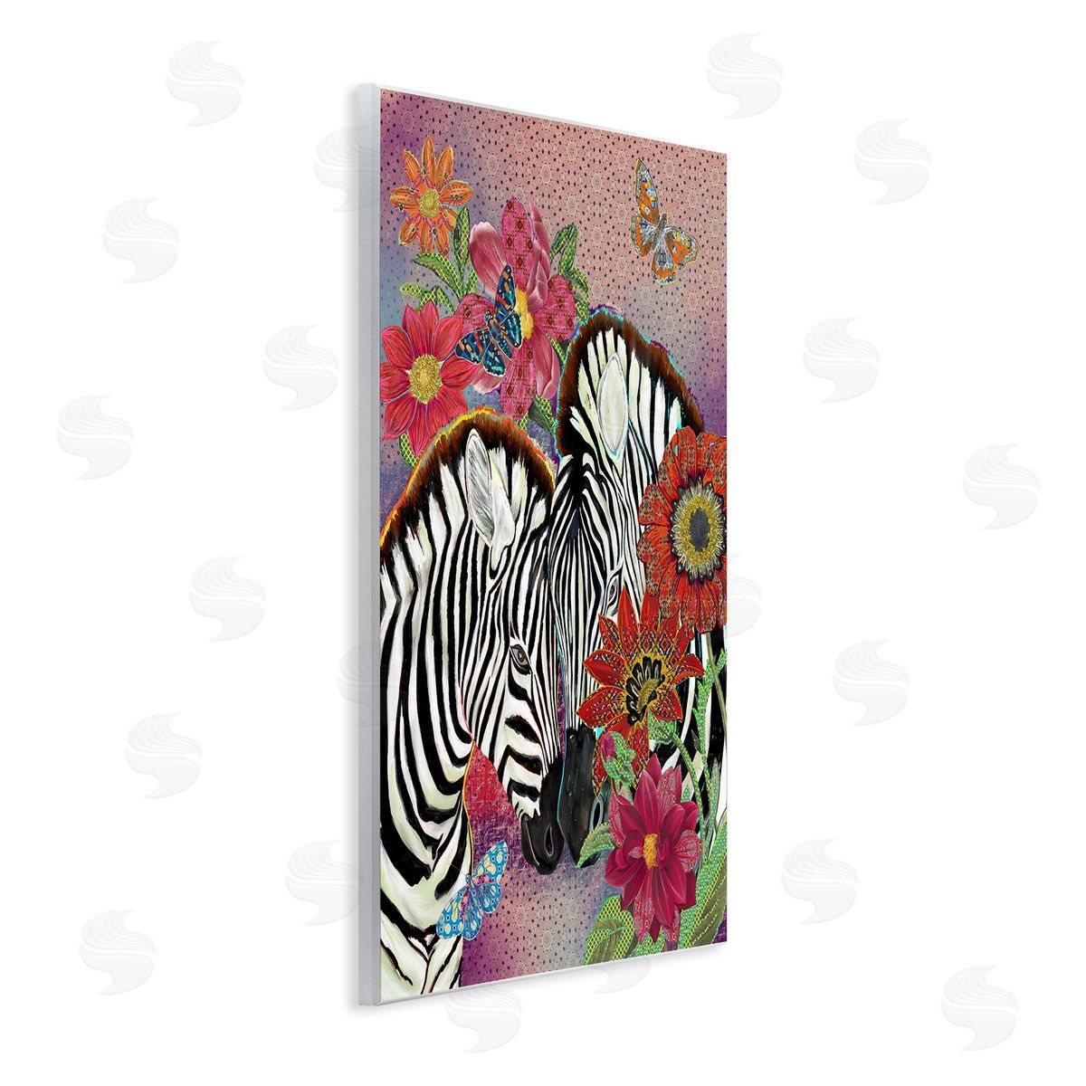 Sangita Bachelet Loving Zebra Pair over Pink Arabesque Pattern Wall Plaque Art